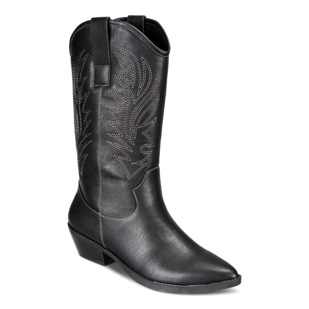 STYLE & COMPANY Womens Black Pull-Tabs Miyyaa Toe Block Heel Cowboy Boots 6.5 M